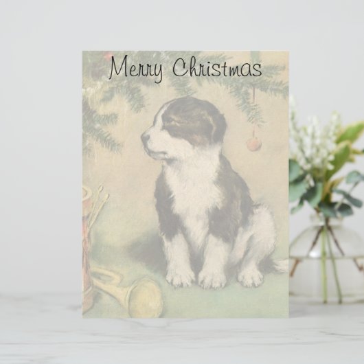 クリスマスツリーの下でヴィンテージクリスマス、かわいい子犬 (スタンド正面)