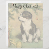 クリスマスツリーの下でヴィンテージクリスマス、かわいい子犬 (正面/裏面)