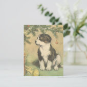 クリスマスツリーの下でヴィンテージクリスマス、かわいい子犬 シーズンカード (スタンド正面)