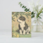 クリスマスツリーの下でヴィンテージクリスマス、かわいい子犬 シーズンポストカード (スタンド正面)