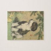 クリスマスツリーの下でヴィンテージクリスマス、かわいい子犬 ジグソーパズル (横)