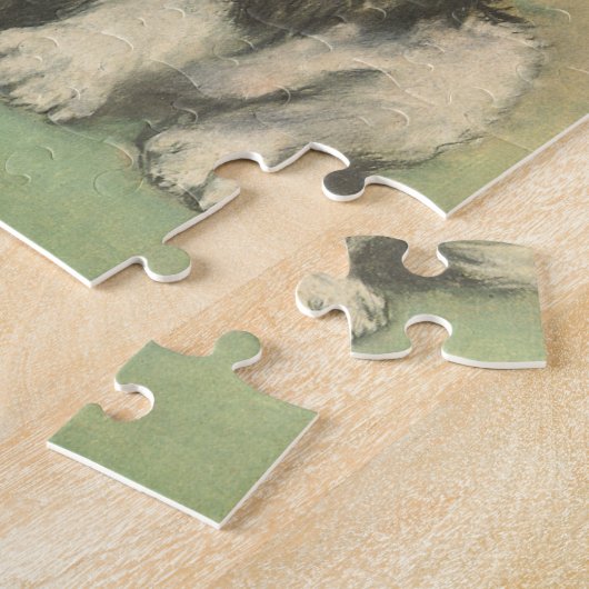 クリスマスツリーの下でヴィンテージクリスマス、かわいい子犬 ジグソーパズル (側面)