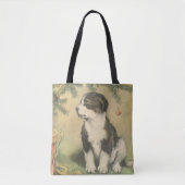 クリスマスツリーの下でヴィンテージクリスマス、かわいい子犬 トートバッグ (正面)
