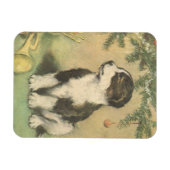 クリスマスツリーの下でヴィンテージクリスマス、かわいい子犬 マグネット (横)