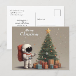 クリスマスツリーの下で秘密の宇宙飛行士のサンタの贈り物 シーズンポストカード