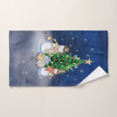クリスマスツリーの下で贈り物を持つ雪だるま バスタオルセット (ハンドタオル)