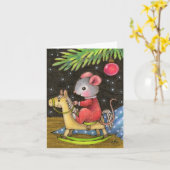 クリスマスツリーの下にかわいいマウスのグリーティングカード カード (黄色い花)
