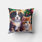 クリスマスツリーの下にかわいい子犬と猫 クッション (裏面)