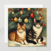 クリスマスツリーの下にかわいい猫たち猫好き シーズンカード (正面/裏面)
