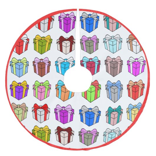 クリスマスツリーの下のクリスマスプレゼント ブラッシュドポリエステルツリースカート (正面)