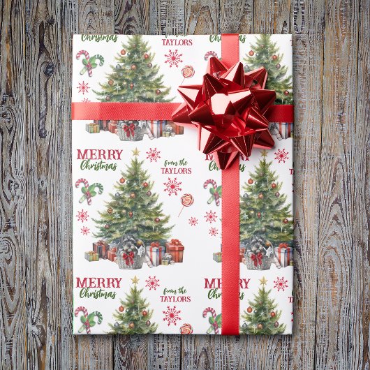 クリスマスツリーの下のシュナウザー・テリア・バスケット ラッピングペーパー