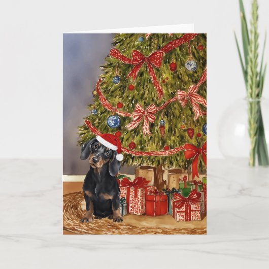 クリスマスツリーの下のダシュントの水色 カード (正面)