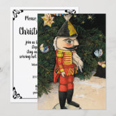 クリスマスツリーの下のビンテージのくるみ割り人形 招待状 (正面/裏面)