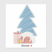 クリスマスツリーの下のプレゼントに白い眠たい猫 シール (シート)