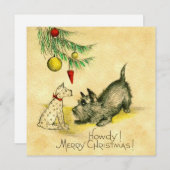 クリスマスツリーの下のヴィンテージ犬 シーズンカード (正面/裏面)