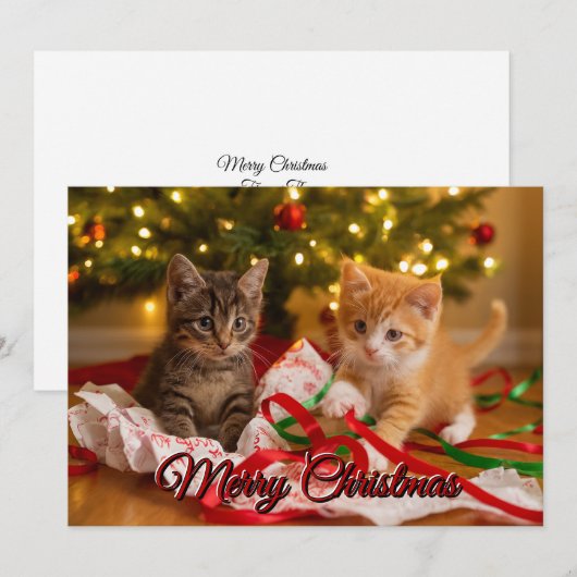 クリスマスツリーの下の可愛い子猫たち シーズンカード (正面/裏面)