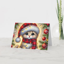 クリスマスツリーの下の可愛い子猫 シーズンカード