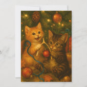 クリスマスツリーの下の子猫と七面鳥の幸運の骨 シーズンカード (正面)
