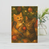 クリスマスツリーの下の子猫と七面鳥の幸運の骨 シーズンカード (スタンド正面)
