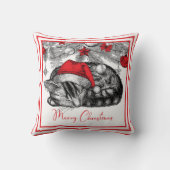 クリスマスツリーの下の子猫のスケッチオーナメント クッション (裏面)