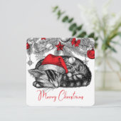 クリスマスツリーの下の子猫のスケッチオーナメント シーズンカード (スタンド正面)