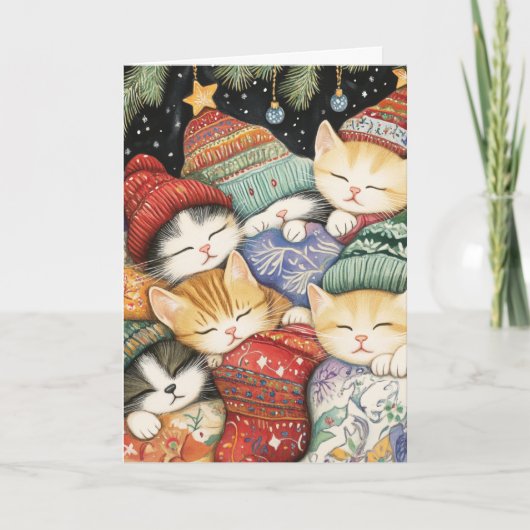 クリスマスツリーの下の愛らしい子猫 カード (正面)