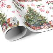 クリスマスツリーの下の白いサモイの子犬 ラッピングペーパー (ロールコーナー)