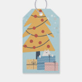 クリスマスツリーの下の白い猫プレゼントギフトGif ギフトタグ (裏面)