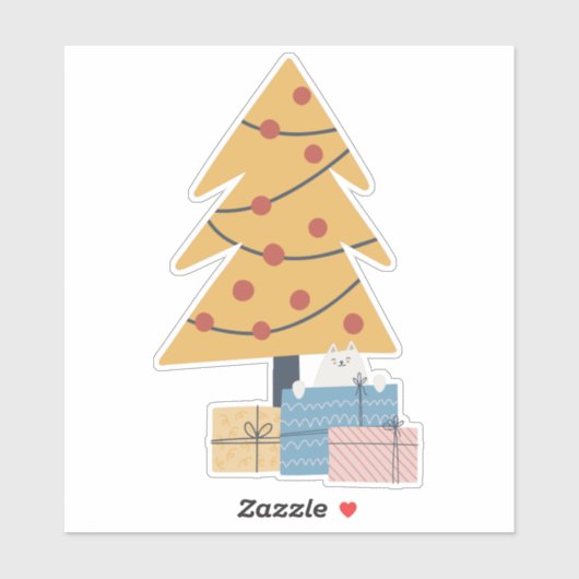 クリスマスツリーの下の白い猫プレゼントプレゼント シール (シート)