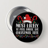 クリスマスツリーの下を覗き見る可能性が最も高いクリスマス 缶バッジ (正面&裏面)