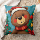 クリスマスツリーの中でサンタハットにクマ クッション (ブランケット)