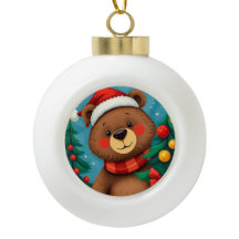 クリスマスツリーの中でサンタハットにクマ