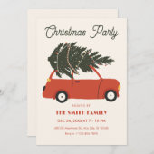 クリスマスツリーの乗ったクラシックカー 招待状 (正面/裏面)