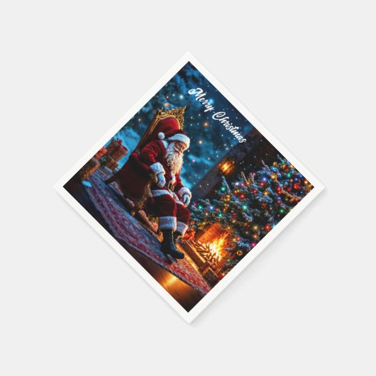 クリスマスツリーの休日の冬のアートかわいいサンタ スタンダードカクテルナプキン (角)