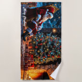 クリスマスツリーの休日の冬のアートかわいいサンタ ビーチタオル (正面)