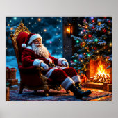 クリスマスツリーの休日の冬のアートかわいいサンタ ポスター (正面)