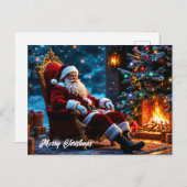 クリスマスツリーの休日の冬のアートかわいいサンタ ポストカード (正面/裏面)