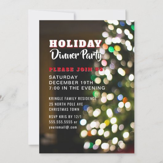 クリスマスツリーの休日の夕食のパーティの招待状 招待状 (正面)