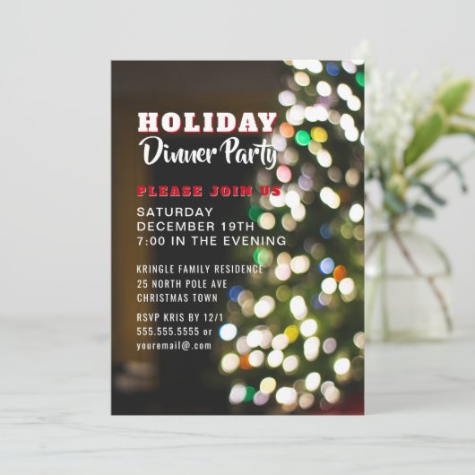 クリスマスツリーの休日の夕食のパーティの招待状 招待状 (スタンド正面)