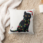 クリスマスツリーの光に照らされたサンタ黒猫 クッション (ブランケット)