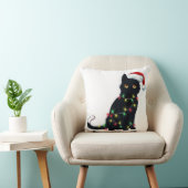 クリスマスツリーの光に照らされたサンタ黒猫 クッション (椅子)