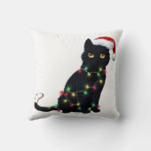 クリスマスツリーの光に照らされたサンタ黒猫 クッション (裏面)