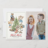 クリスマスツリーの写真を集める森林動物 シーズンカード (正面)