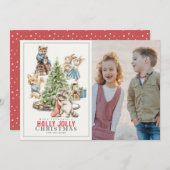 クリスマスツリーの写真を集める森林動物 シーズンカード (正面/裏面)