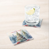 クリスマスツリーの冬の雪の風景 スクエアペーパーコースター (インサイチュ)