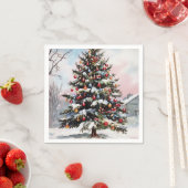 クリスマスツリーの冬の雪の風景 スタンダードカクテルナプキン (インサイチュ)