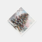 クリスマスツリーの冬の雪の風景 スタンダードカクテルナプキン (角)