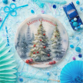 クリスマスツリーの冬の雪の風景 ペーパープレート (パーティー)