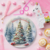 クリスマスツリーの冬の雪の風景 ペーパープレート (パーティー)