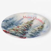 クリスマスツリーの冬の雪の風景 ペーパープレート (アングル)